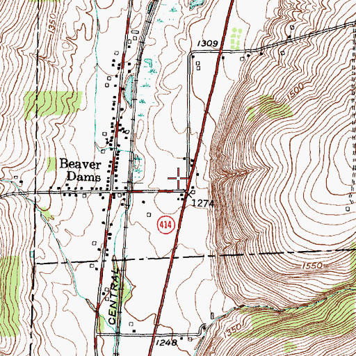 Topographic Map of Beaver Dams Post Office, NY
