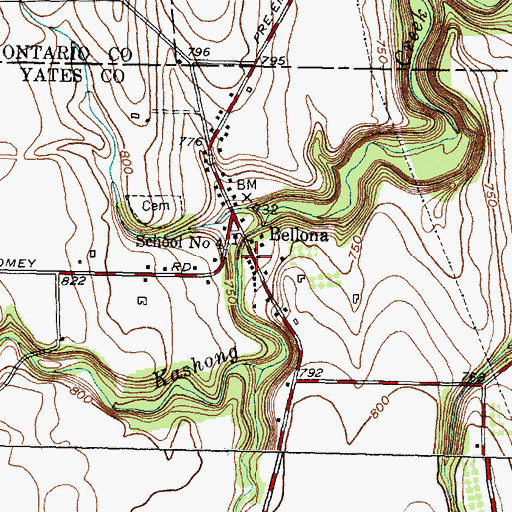 Topographic Map of Bellona Post Office, NY