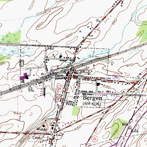 Topographic Map of Bergen Post Office, NY