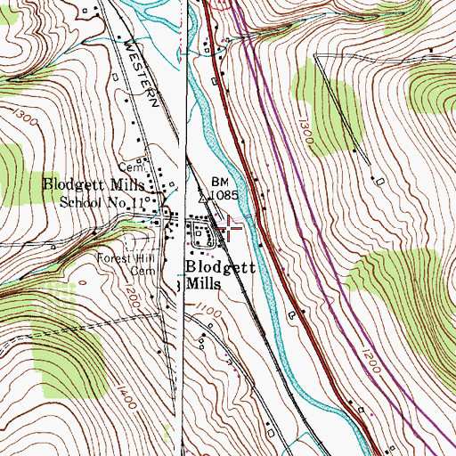 Topographic Map of Blodgett Mills Post Office, NY