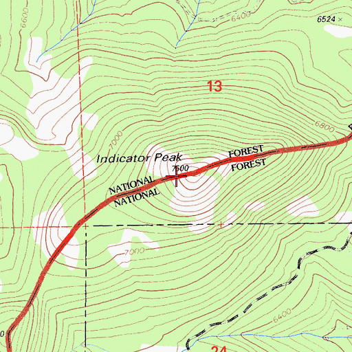 Topographic Map of Indicator Peak, CA
