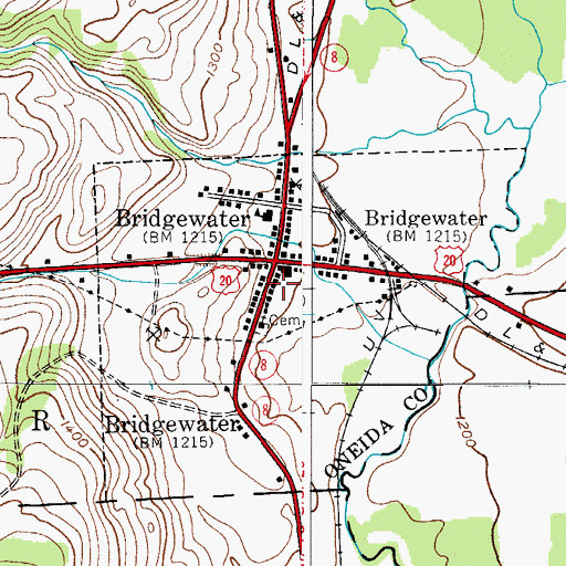 Topographic Map of Bridgewater Post Office, NY