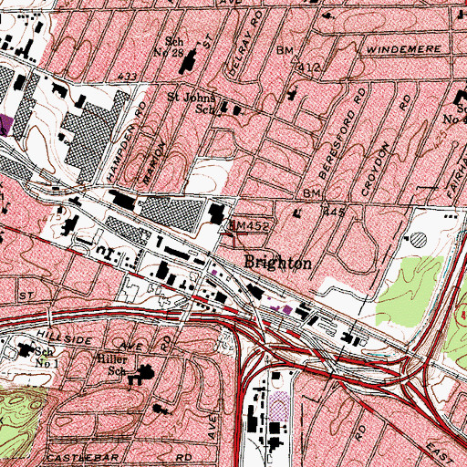 Topographic Map of Brighton Rochester Post Office, NY