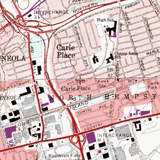 Topographic Map of Carle Place Post Office, NY