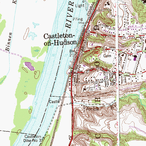 Topographic Map of Castleton On Hudson Post Office, NY