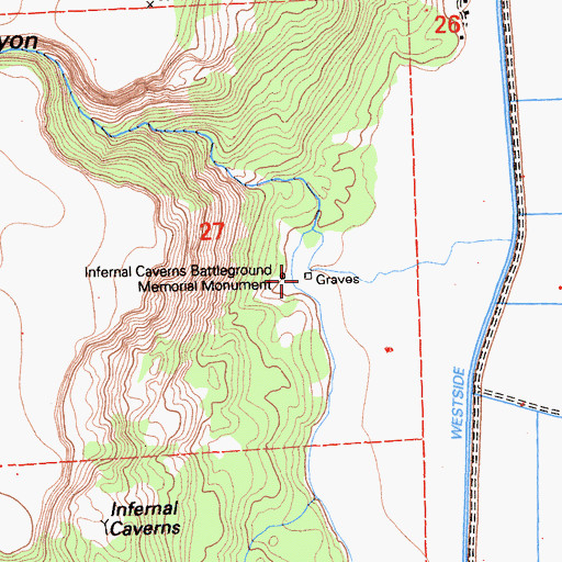 Topographic Map of Infernal Caverns Battleground Memorial Monument, CA