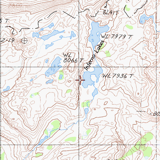 Topographic Map of Inferno Lakes, CA