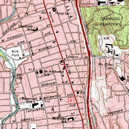 Topographic Map of Colvin Elmwood Post Office, NY
