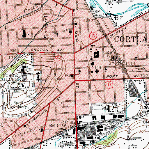 Topographic Map of Cortland Post Office, NY