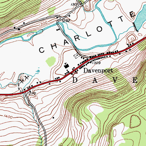 Topographic Map of Davenport Post Office, NY