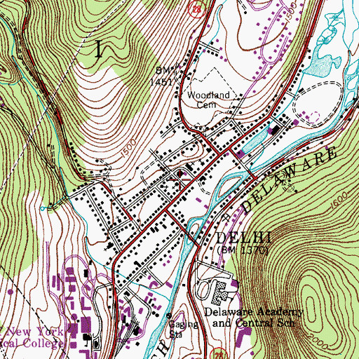 Topographic Map of Delhi Post Office, NY