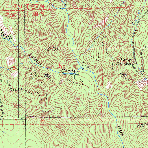 Topographic Map of Initial Creek, CA