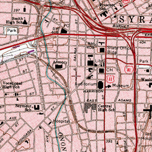 Topographic Map of Downtown Syracuse Post Office, NY