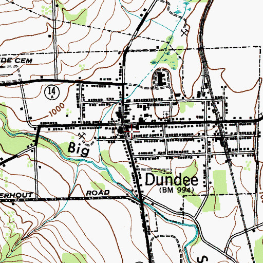 Topographic Map of Dundee Post Office, NY