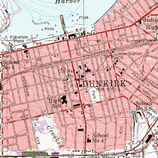 Topographic Map of Dunkirk Post Office, NY