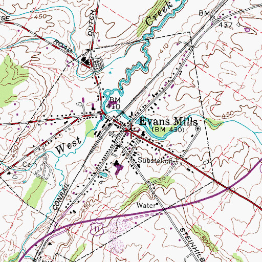 Topographic Map of Evans Mills Post Office, NY