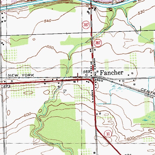 Topographic Map of Fancher Post Office, NY