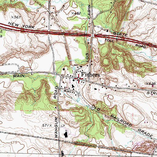 Topographic Map of Fishers Post Office, NY
