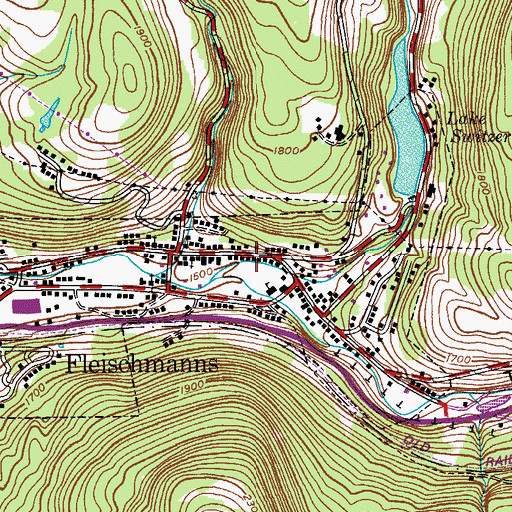 Topographic Map of Fleischmanns Post Office, NY
