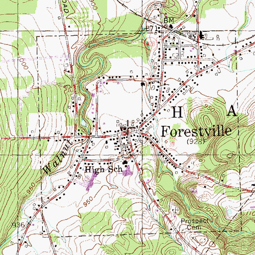 Topographic Map of Forestville Post Office, NY