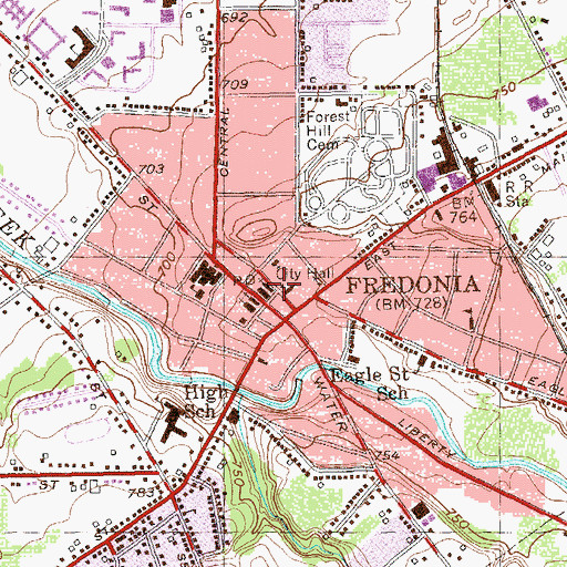 Topographic Map of Fredonia Post Office, NY