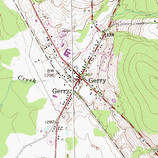 Topographic Map of Gerry Post Office, NY