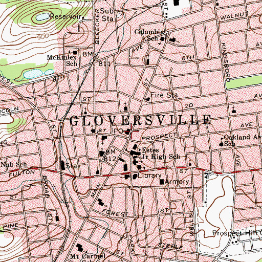 Topographic Map of Gloversville Post Office, NY