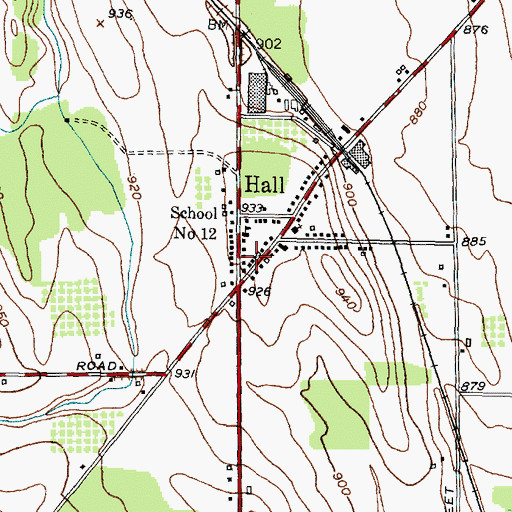 Topographic Map of Hall Post Office, NY