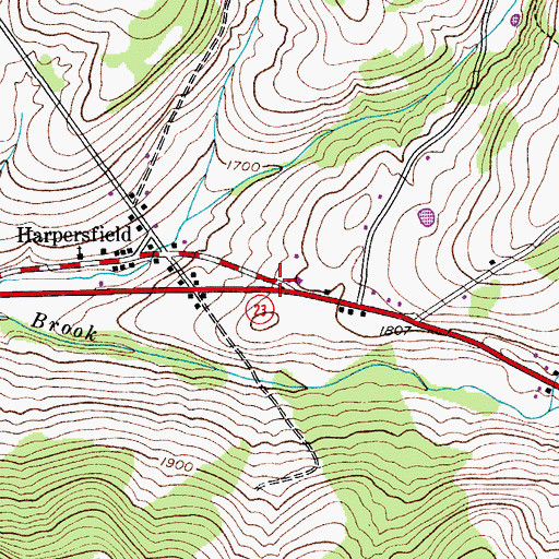 Topographic Map of Harpersfield Post Office, NY