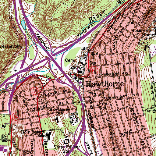 Topographic Map of Hawthorne Post Office, NY