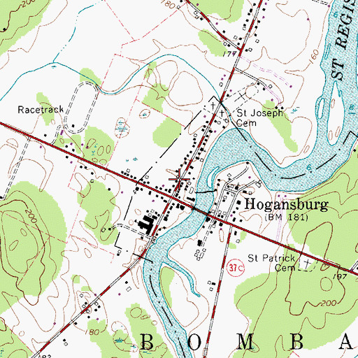 Topographic Map of Hogansburg Post Office, NY