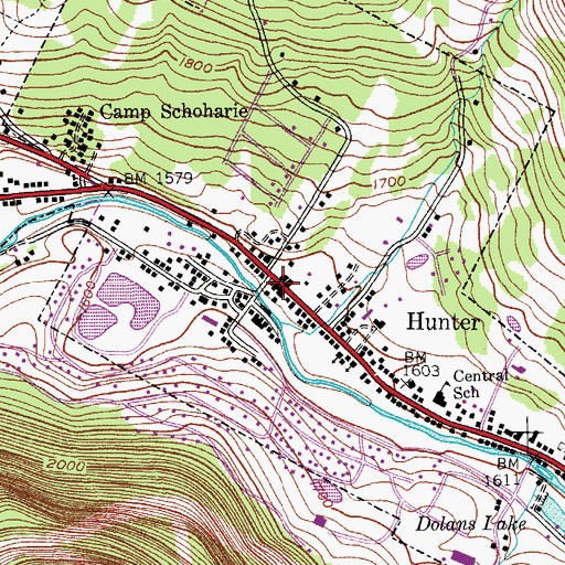 Topographic Map of Hunter Post Office, NY