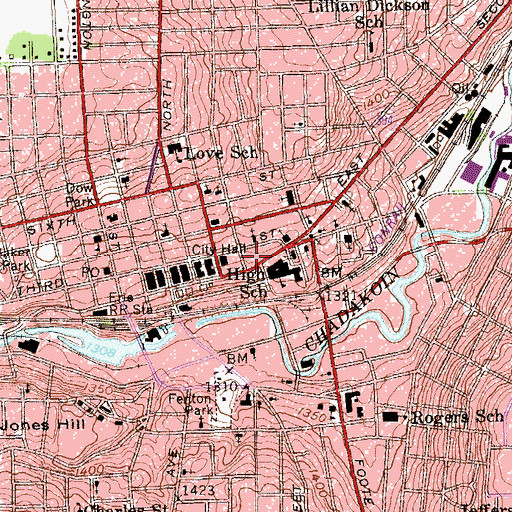 Topographic Map of Jamestown Post Office, NY