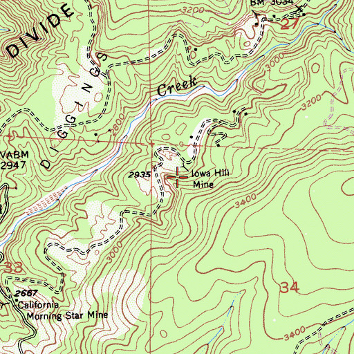 Topographic Map of Iowa Hill Mine, CA