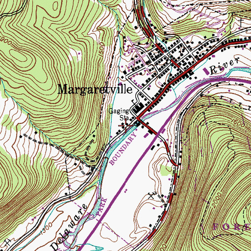 Topographic Map of Margaretville Post Office, NY