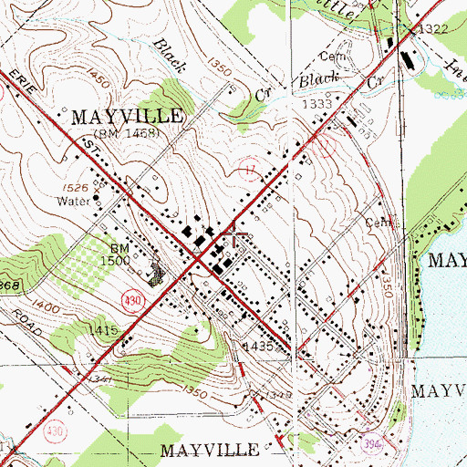 Topographic Map of Mayville Post Office, NY