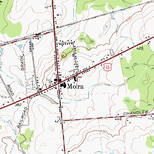 Topographic Map of Moira Post Office, NY