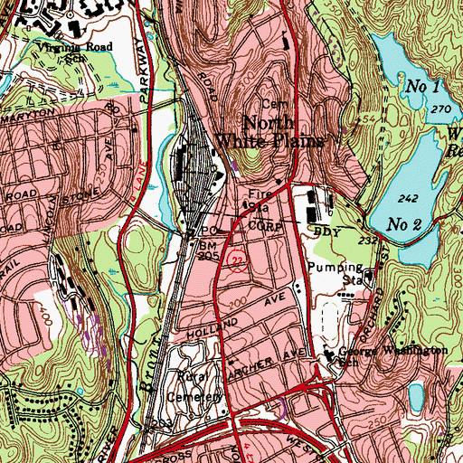 Topographic Map of White Plains Post Office  North Station, NY