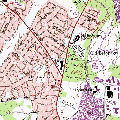 Topographic Map of Old Bethpage Post Office, NY