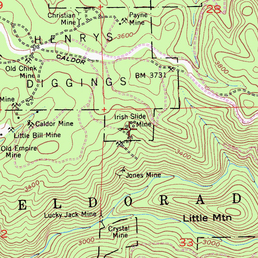 Topographic Map of Irish Slide Mine, CA