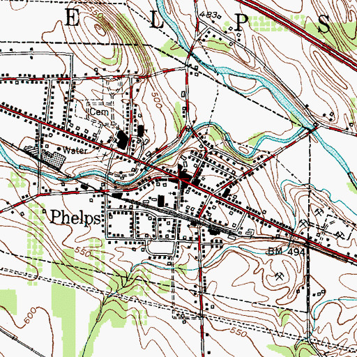 Topographic Map of Phelps Post Office, NY