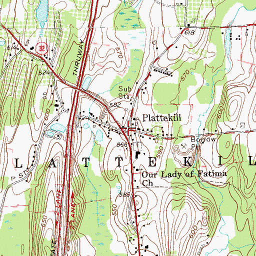 Topographic Map of Plattekill Post Office, NY