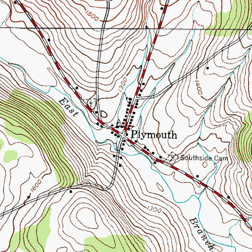 Topographic Map of Plymouth Post Office, NY