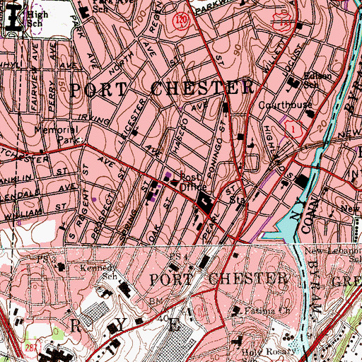 Topographic Map of Port Chester Post Office, NY