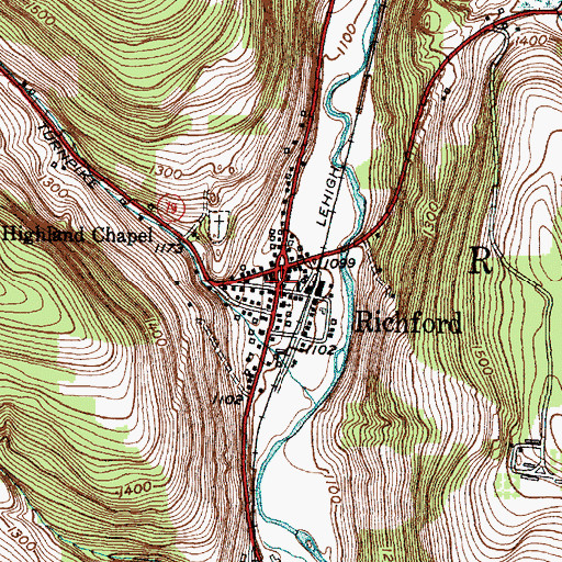 Topographic Map of Richford Post Office, NY