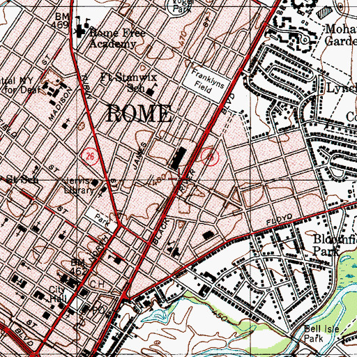 Topographic Map of Rome Post Office, NY