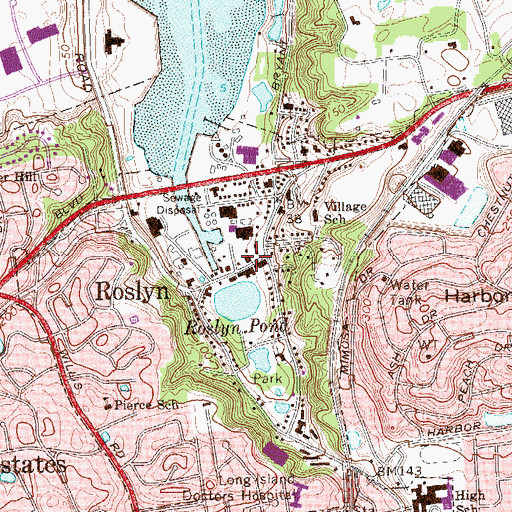Topographic Map of Roslyn Post Office, NY