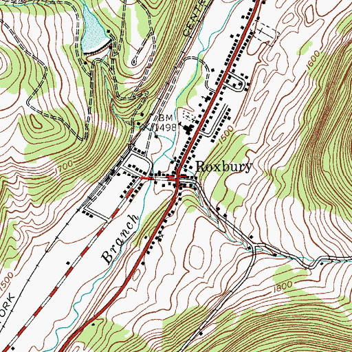 Topographic Map of Roxbury Post Office, NY