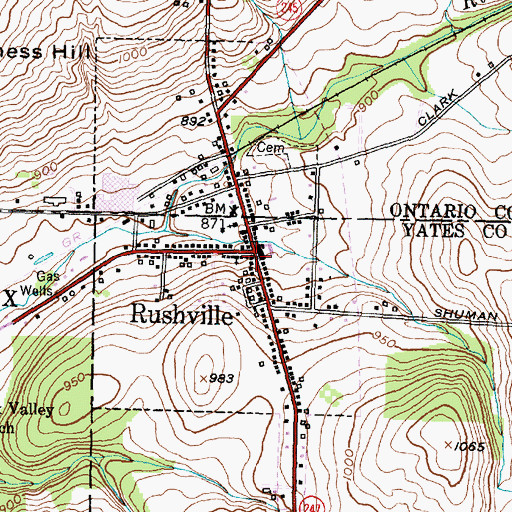 Topographic Map of Rushville Post Office, NY