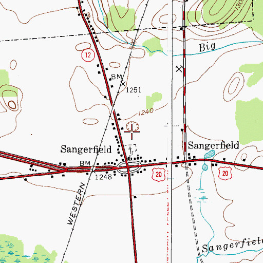 Topographic Map of Sangerfield Post Office, NY
